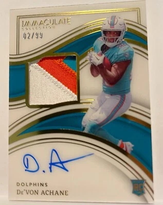 2023 Immaculate Panini RPA SICK 3 Color Patch Auto De’Von Achane #/99 Rookie! - Image 1 of 4