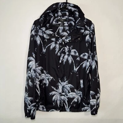 Forever 21 男式全拉链连帽风衣夹克男式中号蓝色热带 — 第 1/4 张图片