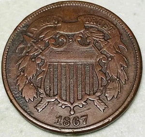 1867 Two Cent Piece 2C Ungraded Post Civil War Date US Type Coin CC25784 - Picture 1 of 5