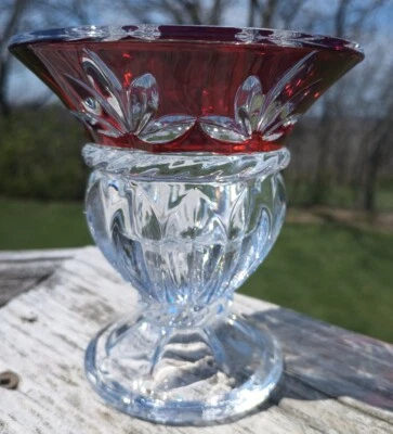 Ruby Red Cut to Clear Stained Glass Leaded Crystal Votive/Vase/Candlestick - Image 1 of 4