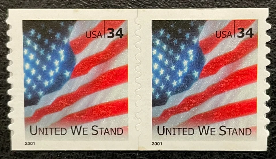2002 Scott #3550 - 34¢ - FLAG - UNITED WE STAND - Coil Pair of Stamps - Mint NH - Image 1 of 1