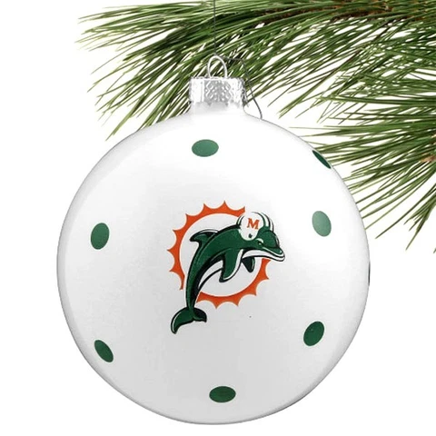 MIAMI DOLPHINS Ornament Polka Dot Glass Ball Large Sz Christmas 4" Vintage Logo Cover
