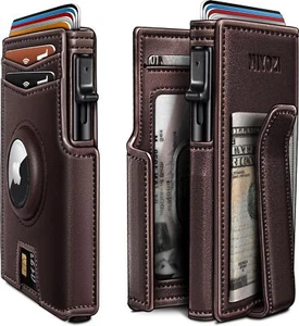 Airtag Wallet For Men With Money Clip 10 Cards Metal Case Smart Slim Pop Up New - Picture 1 of 7