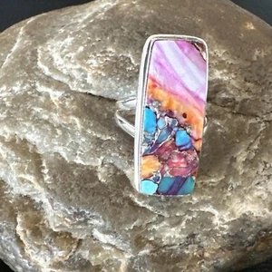 Blauer Türkis stachelige Auster Navajo Sterlingsilber Ring Größe 7 18223 - Bild 1 von 13