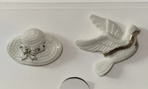 Vintage Lenox Porcelain Bonnet & Dove Pin Set With Gold Accents & Rhinestones - Picture 1 of 4