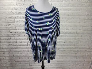 Croft Barrow Womens Top 3X Plus Tee Short Sleeve Blue Floral Stripe Cotton - Picture 1 of 7