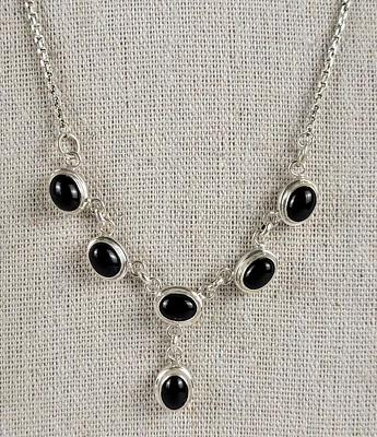 Collar con dije de cabujón de imitación ónix chapado en plata vintage 18,5" cierre de anillo de resorte Foto 1 de 4