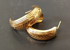 Gold Earrings 9ct Yellow Diamond Cut Hoop 375 Vintage Jewellery 2cm Diameter - Picture 1 of 11