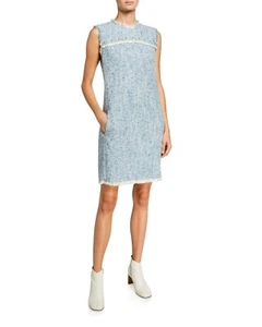 ESCADA Women's Size 34 Blue Cotton Blend Pullover Fringed Sleeveless Tweed Dress - Picture 1 of 8
