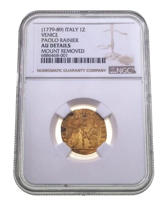 1779-89 Italia 1 Zecchino Oro Paolo Rainier NGC AU Detalles Montaje Eliminado - Imagen 1 de 3