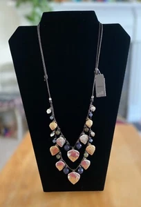 Collana J. Jill stratificata in pelle con perle oro, argento e pietra naturale NUOVA - Foto 1 di 4