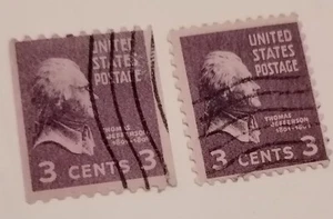 1801-1809 Thomas Jefferson 3 cents U.S 2 Stamps Collectors Condition - Picture 1 of 2
