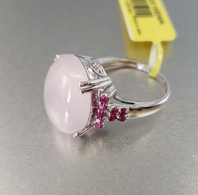 Rose Quartz Ruby Platinum Overlay Sterling Silver Ring SZ 6 TGW 13.45 cts - Image 1 of 4