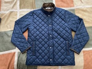 Peter MIllar navy w/ brown trim suffolk quilted travel coat jacket L men NEW