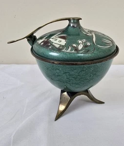 Judaica Israel Emaille Messing Mosaik Mid Century Modern jüdisch Schmuckschale grün - Bild 1 von 4