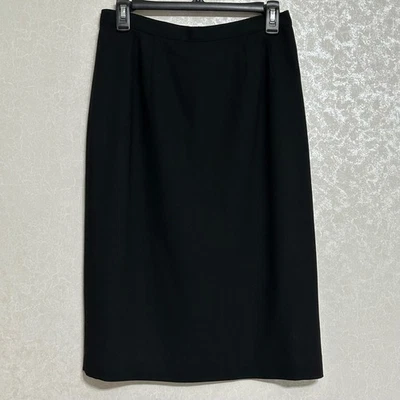 Black 100% Wool Pencil Skirt Midi Length Lined Minimalist Classic Career Sz 10 - Image 1 of 4