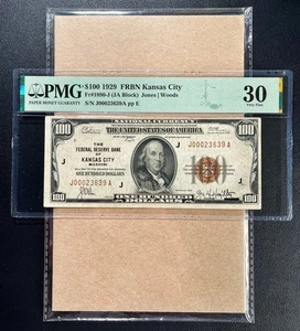 Fr. 1890-J 1929 $100 Federal Reserve Bank Note KANSAS CITY PMG 30 - VF - Picture 1 of 2