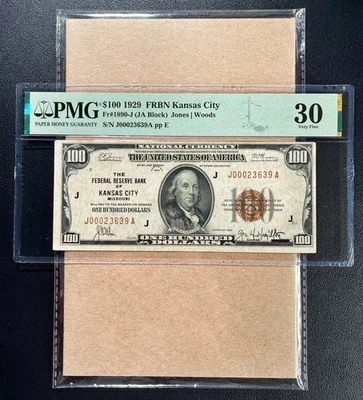 Fr. 1890-J 1929 $100 Federal Reserve Bank Note KANSAS CITY PMG 30 - VF - Image 1 of 2