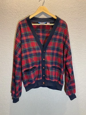 Vintage 70s Pendleton Mens Size XL Virgin Wool Cardigan Sweater Red Plaid USA - Image 1 of 4