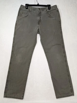 Calça Wrangler Rugged Wear Masculina 35x32 Lona Verde Perna Reta Work Wear - Imagem 1 de 4