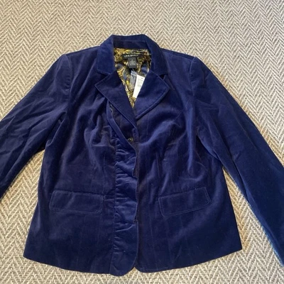 Lane Bryant Sz 16 Blue Velvet Blazer Jacket  Boho Glam Holiday Ruffled Trim NWT - Image 1 of 4