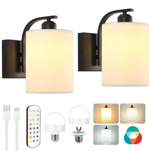 Battery Operated Wall Sconce with Remote Control, Black Rechargeable Wall Lig... - Picture 1 of 7