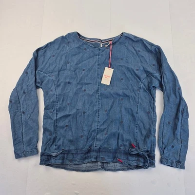 Blusa WHITE STUFF 8 Azul Mujer 100% Lyocell Manga Larga Top Lunares Denim - Imagen 1 de 4