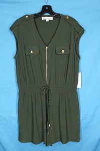 NWT EMMA & MICHELLE Dark Green STRETCH KNIT Elastic Waist ROMPER/JUMPSUIT Sz L - Picture 1 of 6