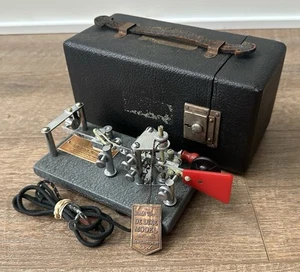 VTG Vibroplex Deluxe Lightning Bug Key w/ Tag & Case - Morse Code HAM Radio - Zdjęcie 1 z 13