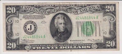 TWENTY DOLLAR FEDERAL RESERVE NOTE UNITED STATES OF AMERICA SERIES 1934 $20 BILL - Image 1 of 2
