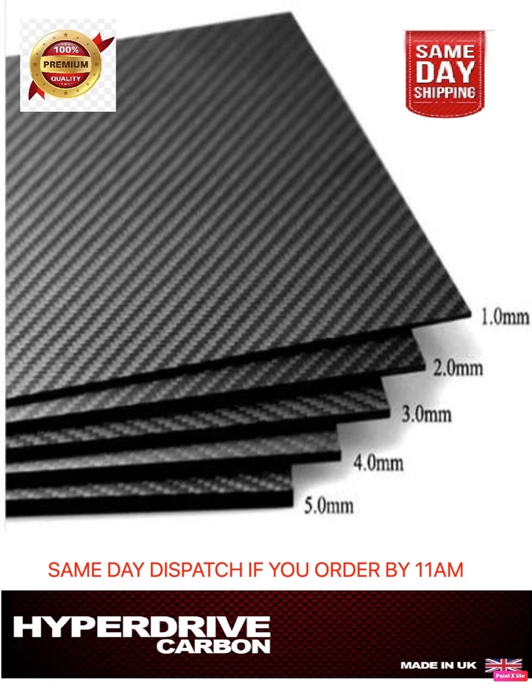 Carbon Fibre Sheet 3k Rigid 100% Carbon Matte Twill  1 2 3 4 5 mm UK Supplier! - Image 1 of 4