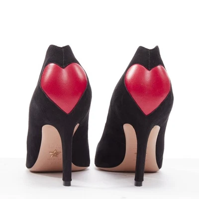 DIOR Dioramour red leather heart black suede curved heeled pumps EU38 - image 1 of 4