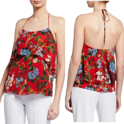 Alice + Olivia Marybeth Chinoiserie Garden & Ruby Silk Halter Top SMALL $330 - Image 1 of 4