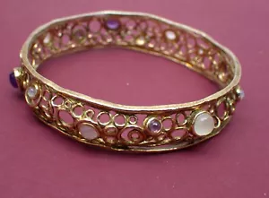 Multi Stone Bangle Bracelet 925 Gold Sterling Silver LIRM Israel 7-3/4 in 25.4g - Picture 1 of 10