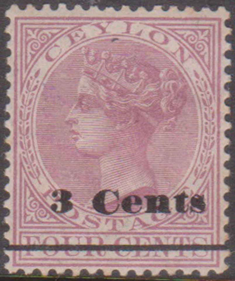 (F265-38) 1892 Ceylon 3c O/P on 4c purple QVIC surcharge stamp MH (AM)  (LX23) - Image 1 of 1