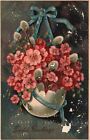 Vœux de Pâques pétales de fleurs roses carte postale vintage c1910