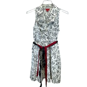 Elle Woman's White Black Fit&Flare Dress Sz 10 Ribbon Tie Belt Lined Floral New - Picture 1 of 14