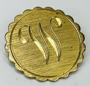 Calligraphy Script Letter W Vintage Victorian Crest Pin Medallion Round Brooch - Picture 1 of 7