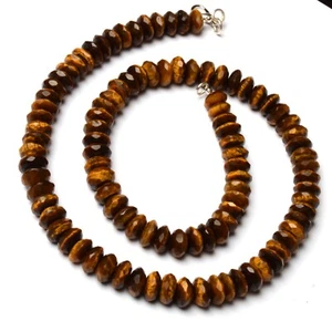 Collar de 19" con gemas naturales de cuarzo ojo de tigre de 9 mm facetadas cuentas rondelle corte alemán - Imagen 1 de 6