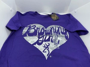 Purple Youth Browning T - Shirt Silver Heart - Browning Girl - Shooting Medium - Picture 1 of 2