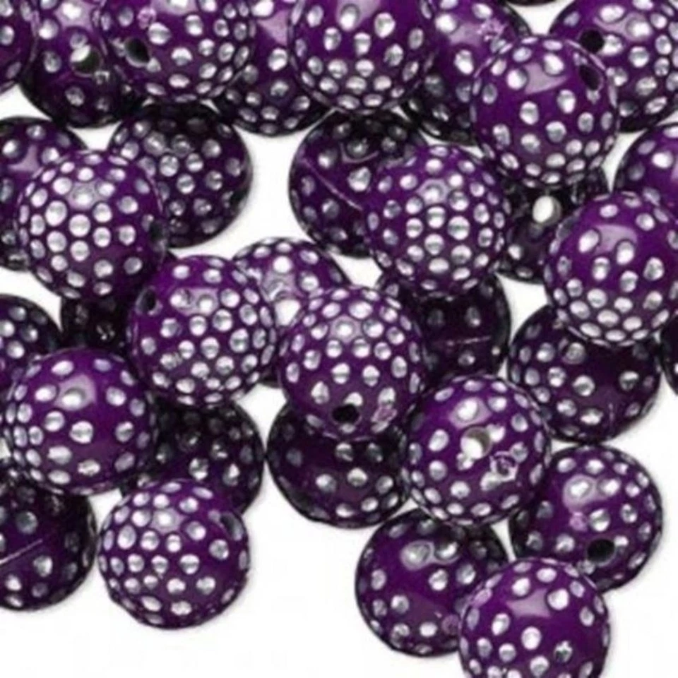 Retro Purple and Silver Polka Dot 10mm Round Beads 20 pcs - Image 1 of 1