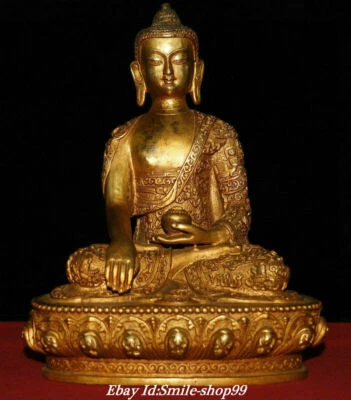 9" Old Tibet Bronze Gilt Temple Shakyamuni Sakyamuni Amitabha Buddha Statue - Image 1 of 4