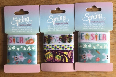 Spring Ribbon Easter & Mardi Gras 5/8"x3ft, 3/8"x3ft, 7/8"x3ft Lot of 3 Packs - Image 1 of 4