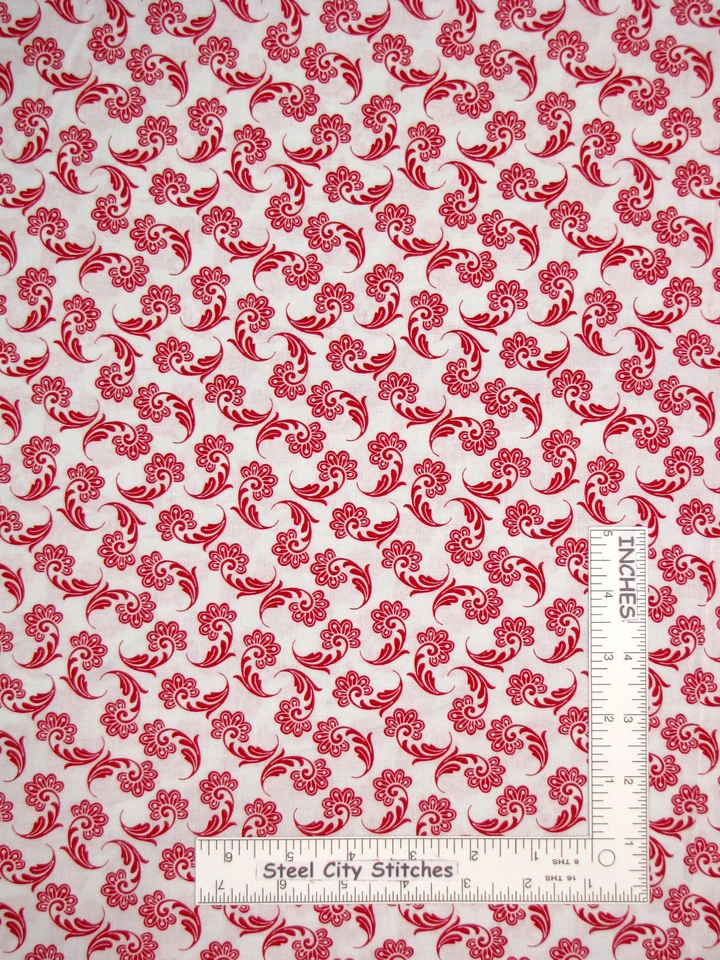Tela de algodón con hojas de flores grandes rojas sobre blancas 49108-R Santee por yarda Foto 1 de 1