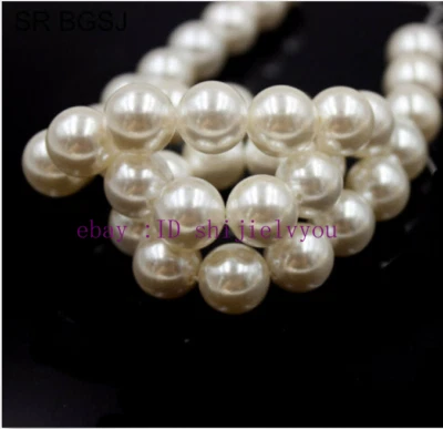 White Mother Shell Pearl Beads 4mm 6mm 8mm 10mm 12mm 14mm 16mm 18mm 20mm 15"  - Image 1 of 4
