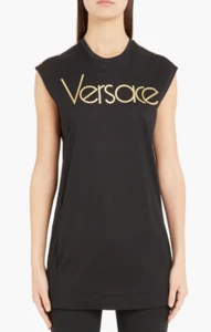 Versace Gold Logo Tunic Black T Shirt Tank Top Women's Size 38 $849 Retail - Picture 1 of 9