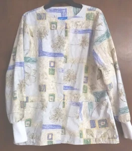 Crest Ladies Multi Color Floral Pattern Uniform Scrub Medical Top Size Medium - Picture 1 of 2