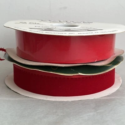 Veltex Velvet Ribbon Red Brick Waterproof 25 yards 1  3/8” Vintage 2 Rolls Retro - Image 1 of 4