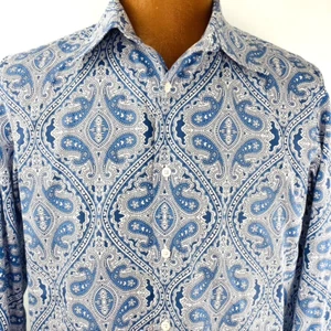Michael Kors Blue Mens Size Large Tailored Fit Paisley No Iron Dress Shirt LS - Picture 1 of 8