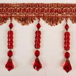 Per yard-Drapery Trim - Red - Beaded Trim - Design 4 - 4 1/2" Inches - Picture 1 of 1